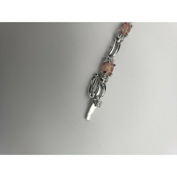 Sterling Silver Bracelet Pink Top Accents Tennis 7."  925 - Picture 8 of 8